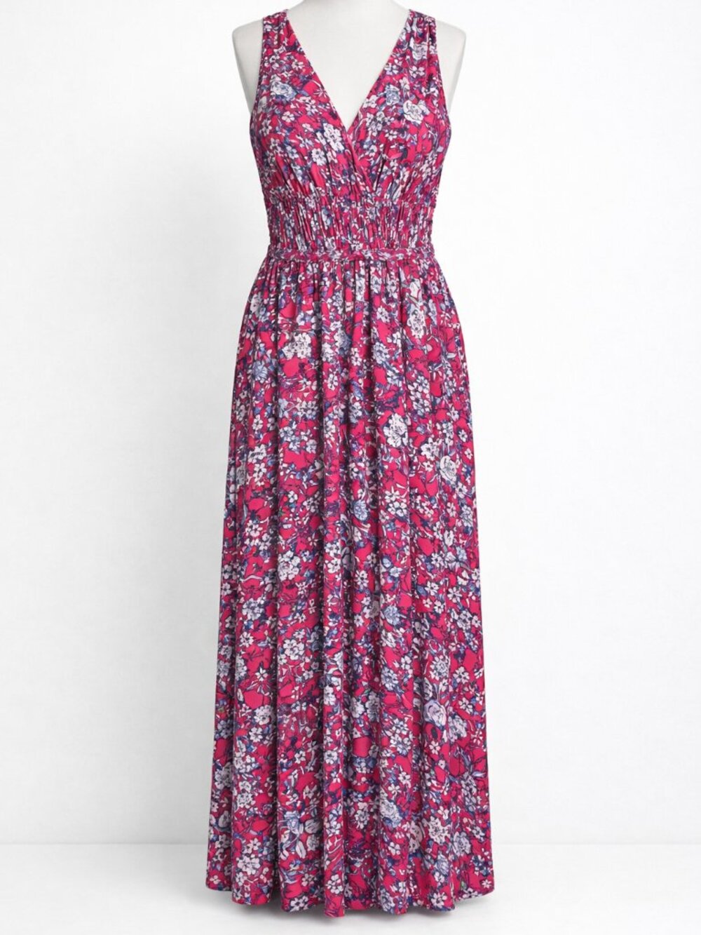 Japna Floral Maxi Dress Women Small Red Blue Sleeveless Casual Long Flower